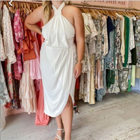 Shona Joy Revolve White Knotted Halter Sleeveless Tulip Hem Gown Ivory 4 NEW - Picture 8 of 10